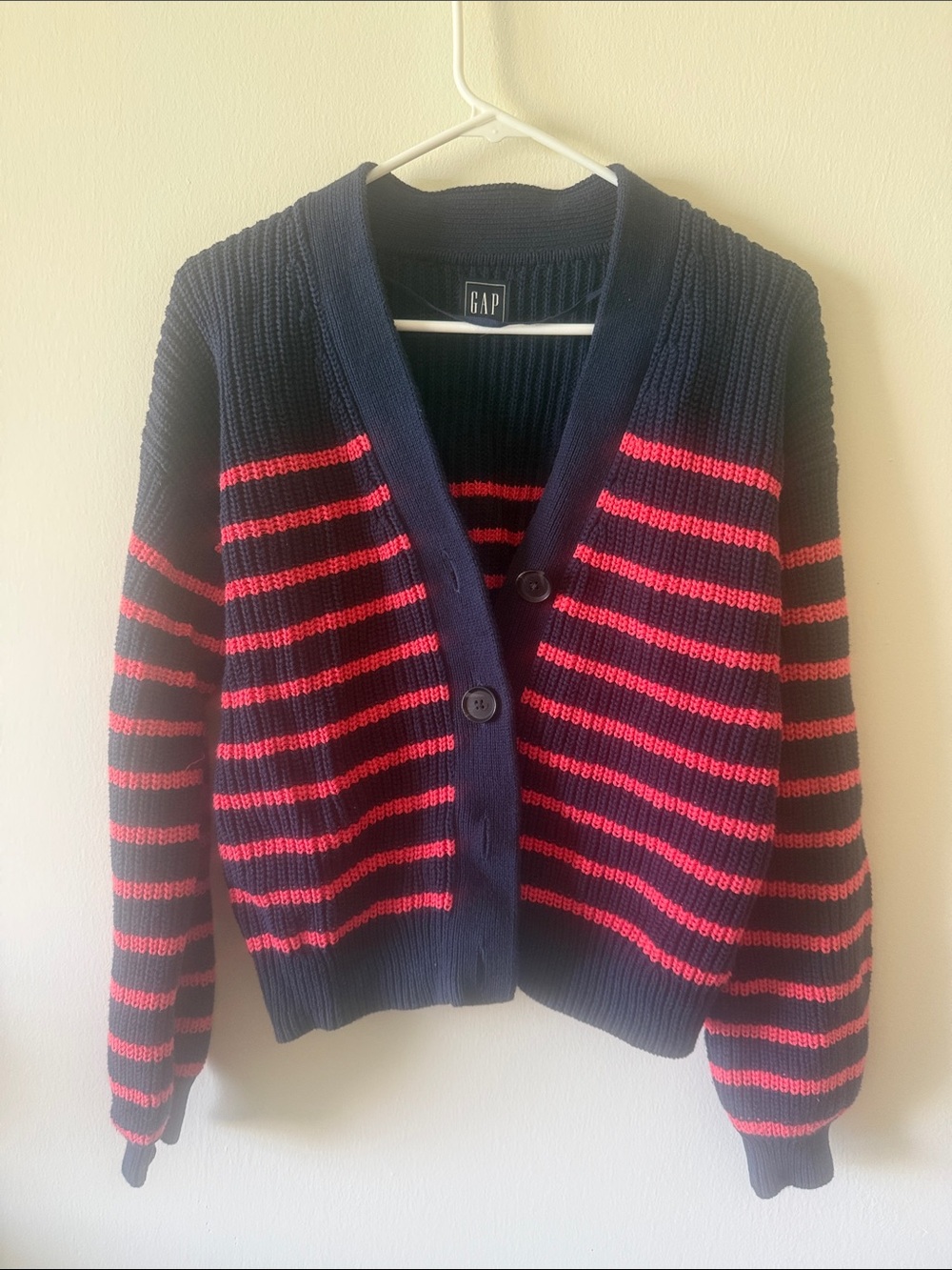 GAP Navy and Red Striped Button Cardigan